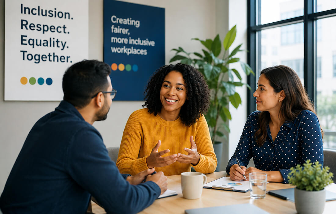 People discussing equality, diversity and inclusion in the workplace